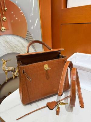 wholesale quality hermes kelly 25 crocodile brown